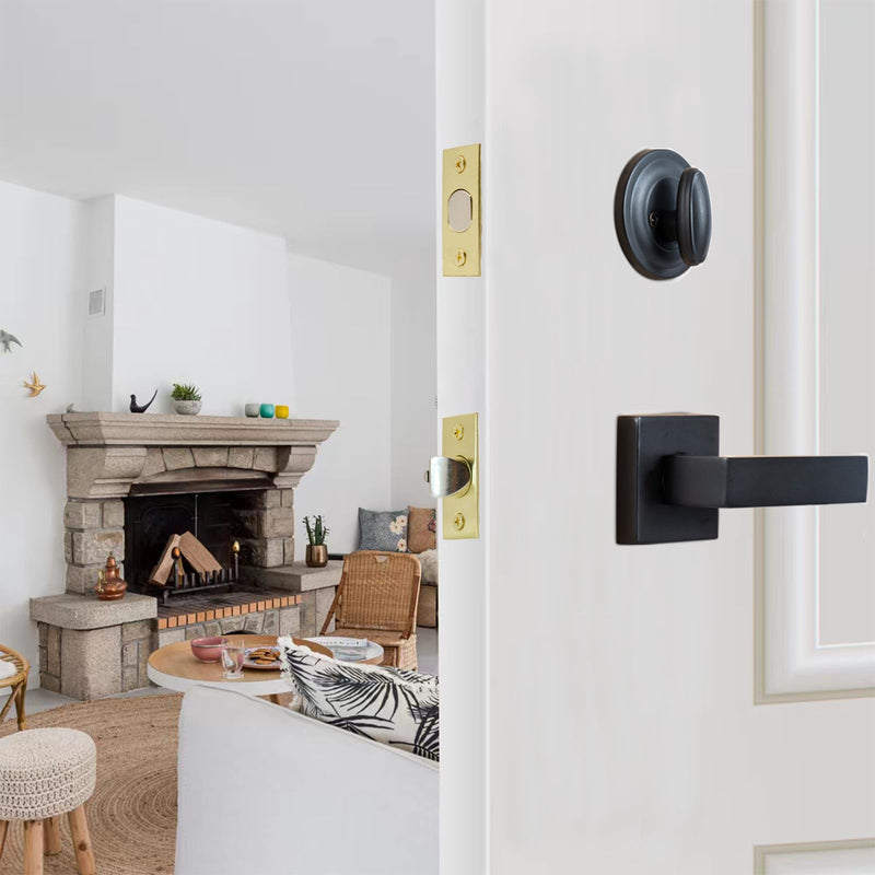 5-Inch Deadlatch & Deadbolt Latch Combo Door Lock Replacement Parts with Square Interface Fit 5 Inch Backset Standard Entry Doors Knobset or 90°Rotation Leverset, Polished Brass 5" Latch Combo