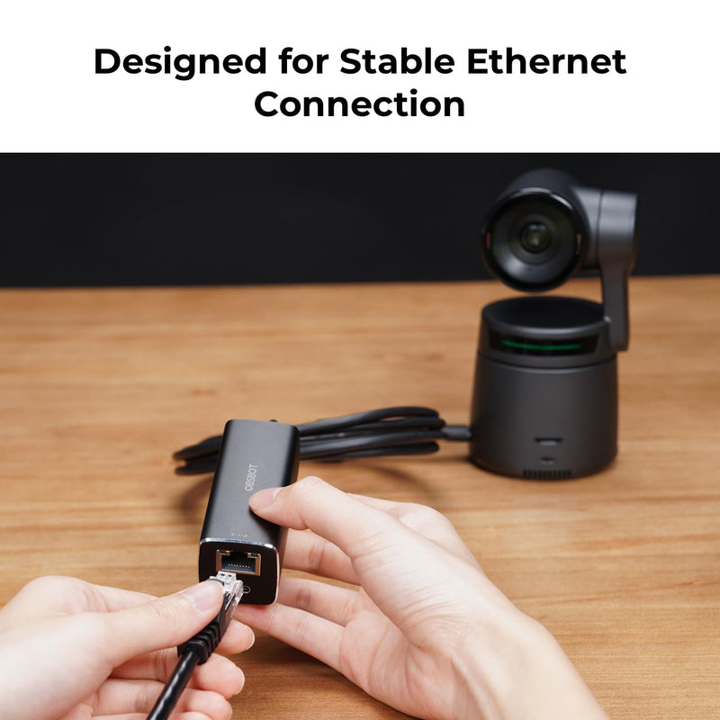 OBSBOT USB-C to Ethernet Adapter,Lower Latency,10/100 Mbps Data Transfer Rate,Dual Ethernet & USB-C Interface,Support Power Over Ethernet (PoE),Charge While Stay Connect Tail Air,MacBook,PC