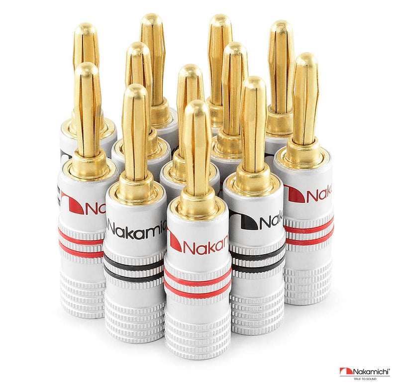 Nakamichi Excel Series 24k Gold Plated Banana Plug 12 AWG - 18 AWG Gauge Size 4mm for Speakers Amplifier Hi-Fi AV Receiver Stereo Home Theatre Audio Wire Cable Screw Connector 10 Pcs (5-Pairs) 10 Pcs (5-Pairs)