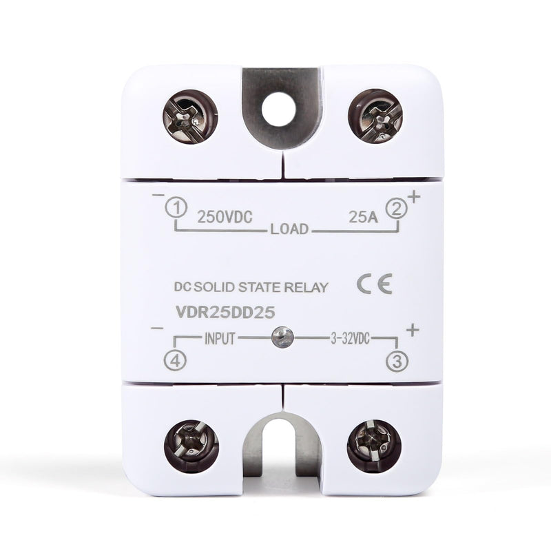 Solid State Relay 25A Single Phase Solid State Relay SSR 3-32VDC Controls 0-250VDC High Voltage DC Relay White