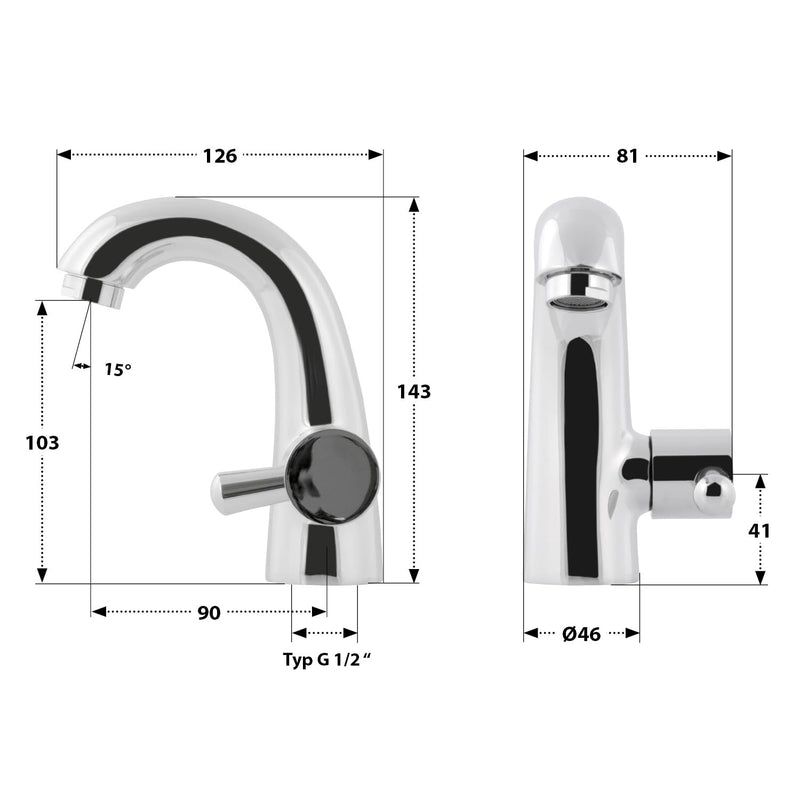 'aquaSu® Premium cold water tap with water-saving mixing nozzle, side operation, bathroom pillar valve, single-lever mixer with ceramic cartridge, round spout, cold water valve, brass, chrome, 796200 chrome - Primo