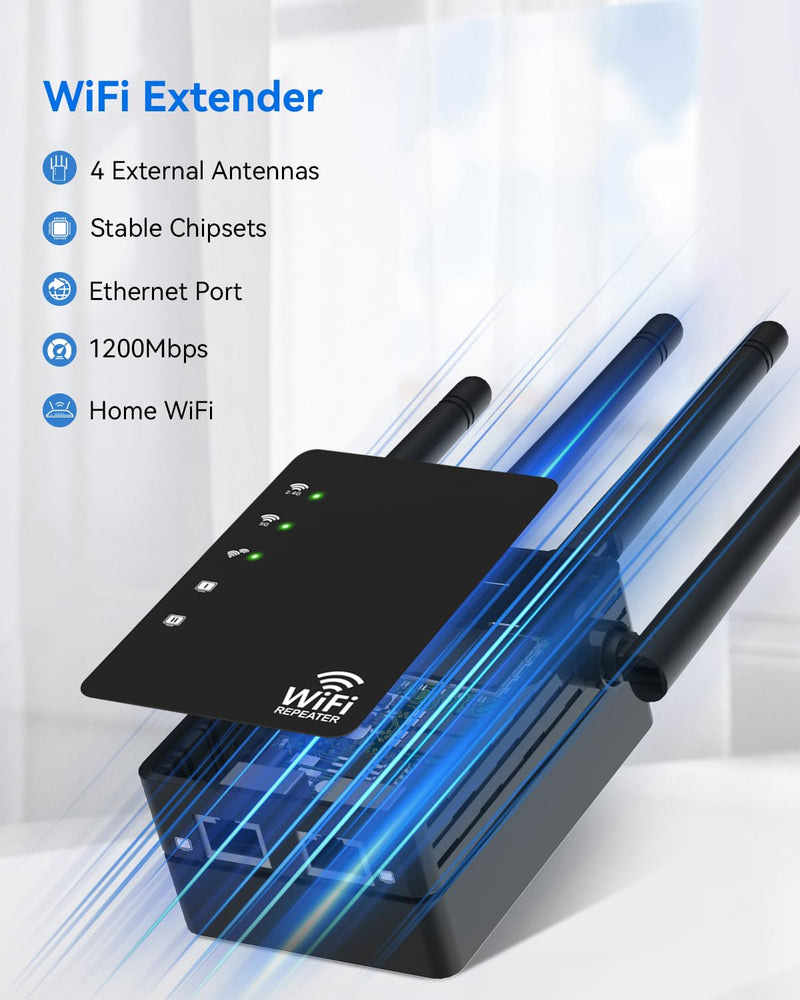 Dual Band 5GHz/2.4GHz WiFi Extender, WiFi Booster, WiFi Extender Signal Booster, Covers 12880 Sq.ft, Supports 105 Devices, Wireless Signal Booster for Home Black-04