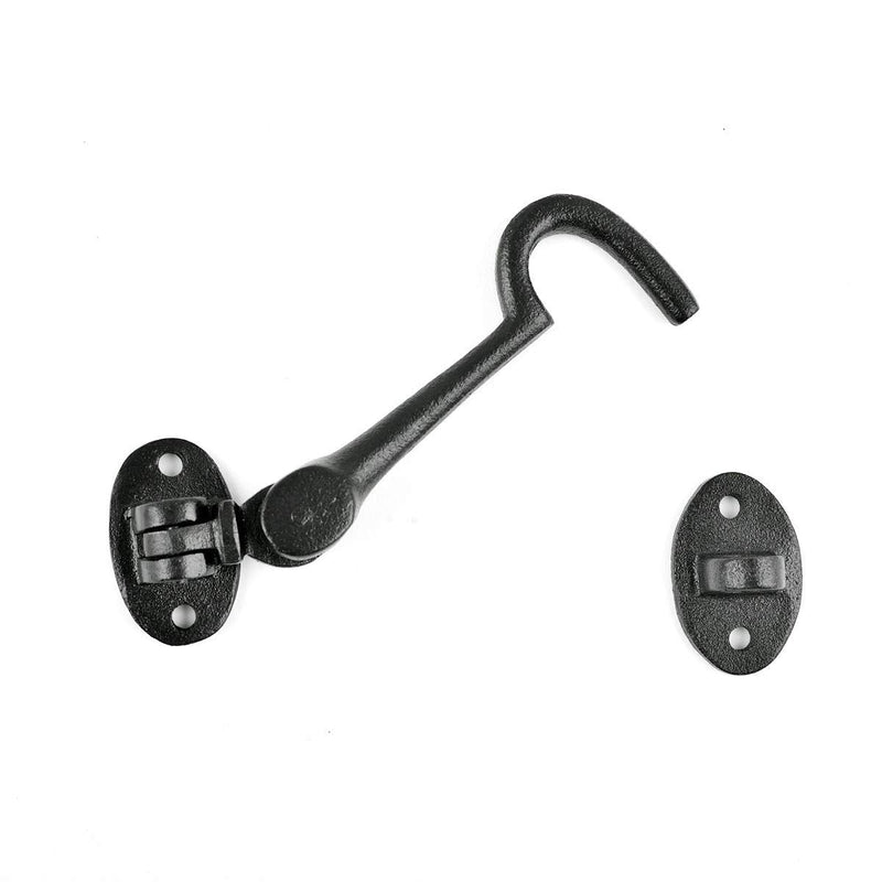 Renovators Supply Manufacturing Door Latch Lock 4.5 in. Black Wrought Iron Swivel Style Hook and Eye Latch for Door with Mounting Hardware Pack of 2 4.5-inch Swivel Hook