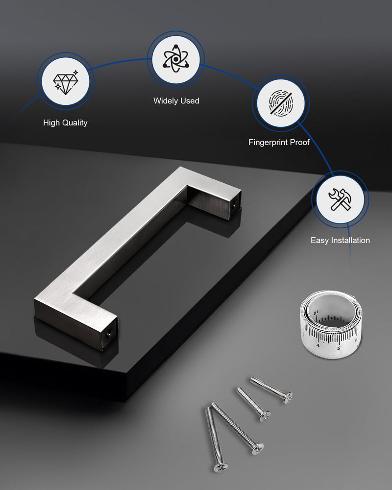 Probrico 4 Inch Satin Nickel Cabinet Pulls Stainless Steel, 10 Pack Door Cabinet Handles,Drawer Dresser Pull Knobs Kitchen Furniture Hardware for Cupboard Wardrobe,Total Lenght:4-1/2 Inch (114mm) hole center 4" Brushed Nickel