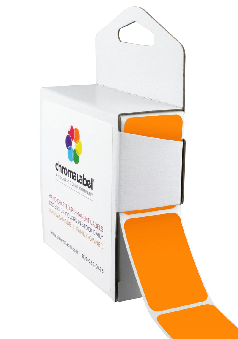 ChromaLabel 1 x 1.50 Inch Permanent Color Code Rectangle Labels, 250 Labels per Dispenser Box, Orange 1" x 1-1/2"