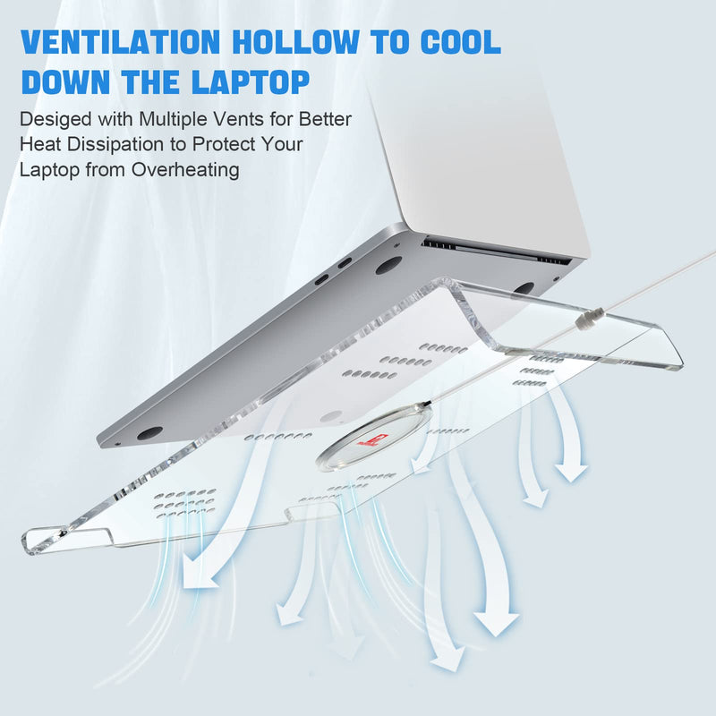 Acrylic Laptop Stand Clear Tablet Holder with 366 Kinds of RGB Backlight,Multiple Heat Dissipation Vents Ergonomic Tilted Mount Riser for PC,Notebook,MacBook,Phone from 10 to 17.3 Inch Work/Home