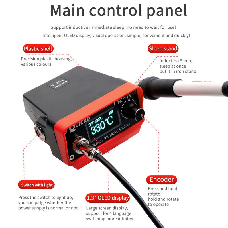 Cordless Soldering Iron Station,QUICKO T12 Soldering Station Fit for Milwaukee Battery 18/20V,Sleep Immediately,Injection Mold,°C/ºF Conversion (Battery Not Included) With 5pcs Solder Iron Tips Fit for Milwauke Battery