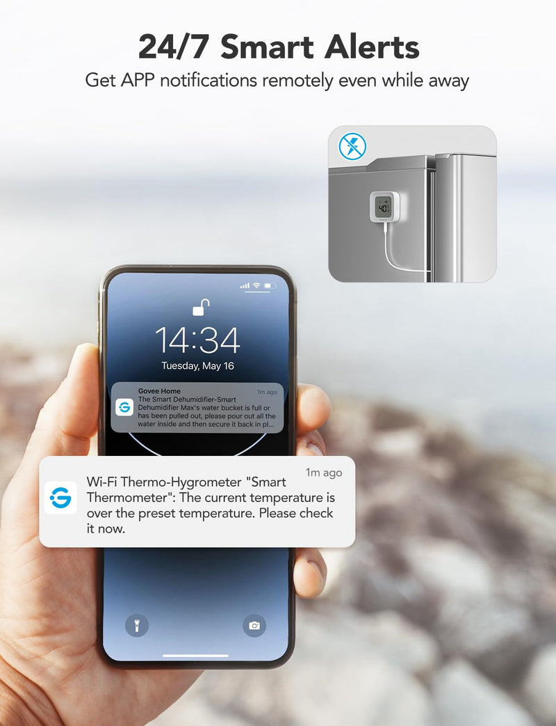 GoveeLife WiFi Refrigerator Thermometer with Alarm, Wireless Digital Freezer Temperature Gauge with App Control, LCD Display, 2 Years Free Data Export, for Home Kitchen Fridge Hot Tub 2 Pack 1 Gateway + 2 Sensor