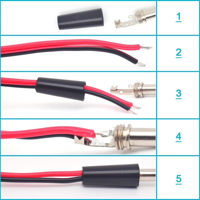 5PCS 3.5mm x 1.35mm DC Power Male Plug Solder,DC Power Male Solder Connector Adapter for DIY DC Cable,Repair,Replacement Black 1.35mm x 3.5mm