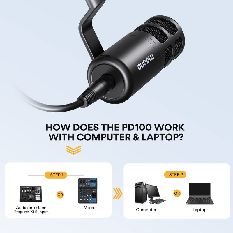 MAONO XLR Podcast Microphone, Cardioid Studio Dynamic Mic for Vocal Recording, Streaming, Voice-Over, Voice Isolation Technology, Metal Mic, Works for Audio Interface, Mixer, Sound Card-PD100 PD100 XLR Microphone