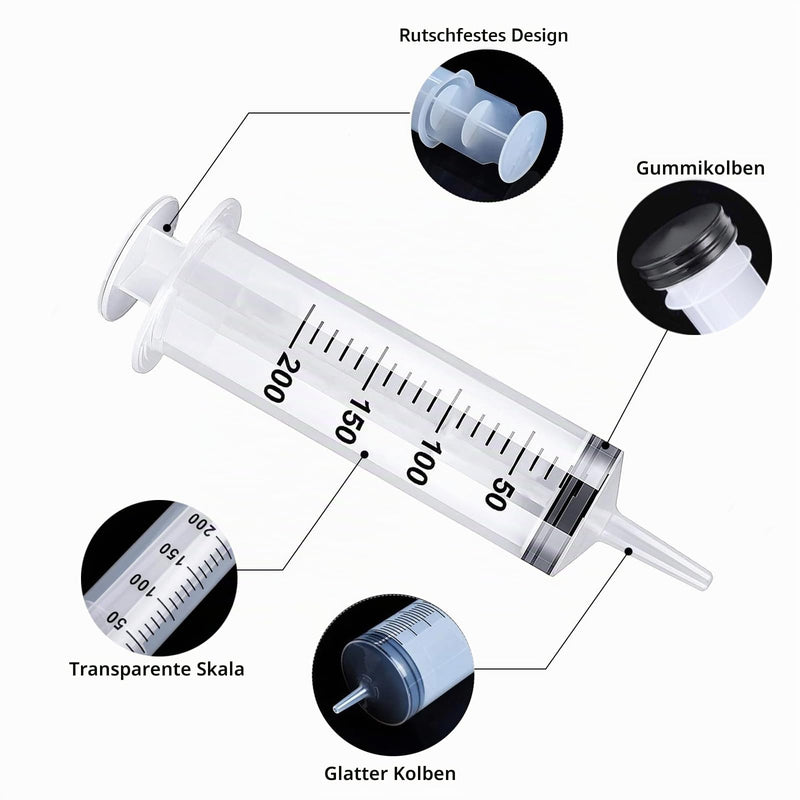 2 x Syringes, Syringe 200 ml + 300 ml, Syringe with Hose, Large Syringe | Extraction syringe, oil syringe, dosing syringe without needle, syringe set for laboratory, industry, animal feeding 200ml+300ml