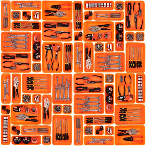 91 Pack Tool Box Organizer Tool Tray Dividers, Toolbox Drawer Organizers Storage Trays for Rolling Tool Chest, Work Bench Cabinet Bins, Parts Screw Nut Bolt Small Tools Organization - Black & Orange