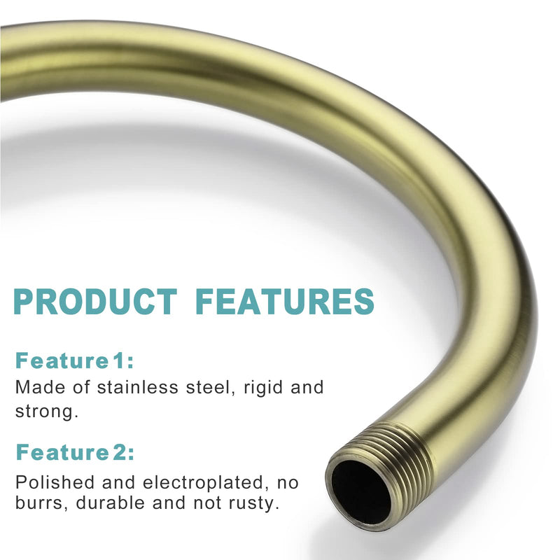 BESTILL 13 Inch S Shape Shower Head High Rise Extension Shower Arm and Flange, Brushed Gold