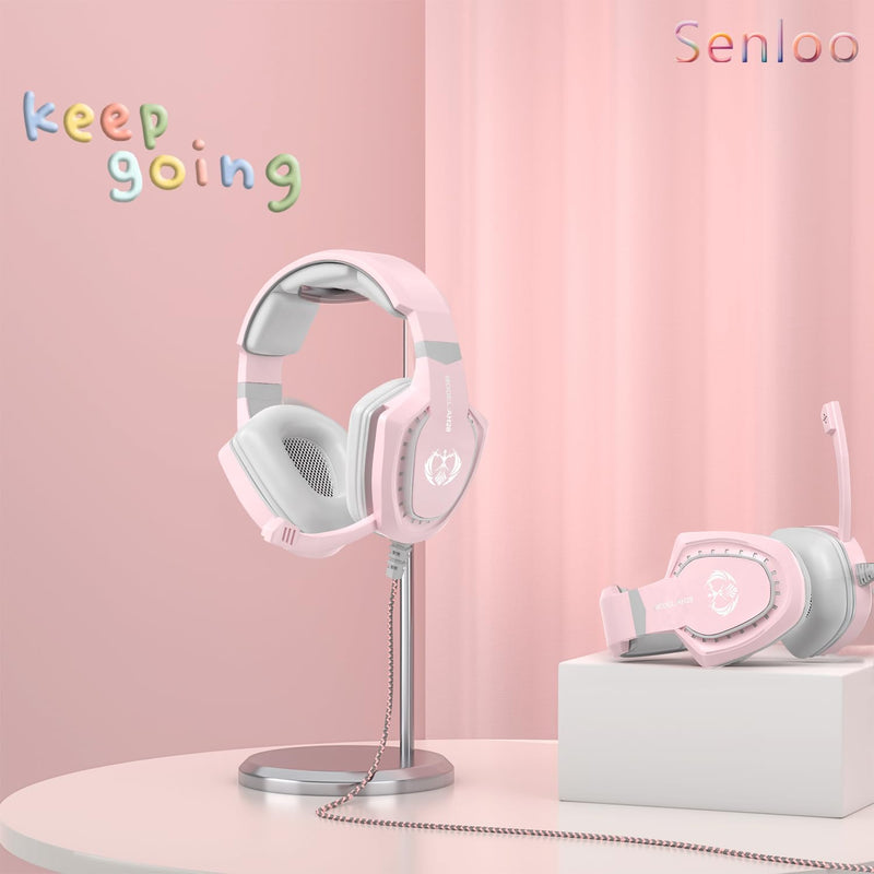 Pink Gaming Headset with Mic for PC Computer Mac Laptop, Over-Ear Wired Gaming Headphones with Microphone, Volume Control, Compatible with PS4 Xbox PS5 Controller Phone