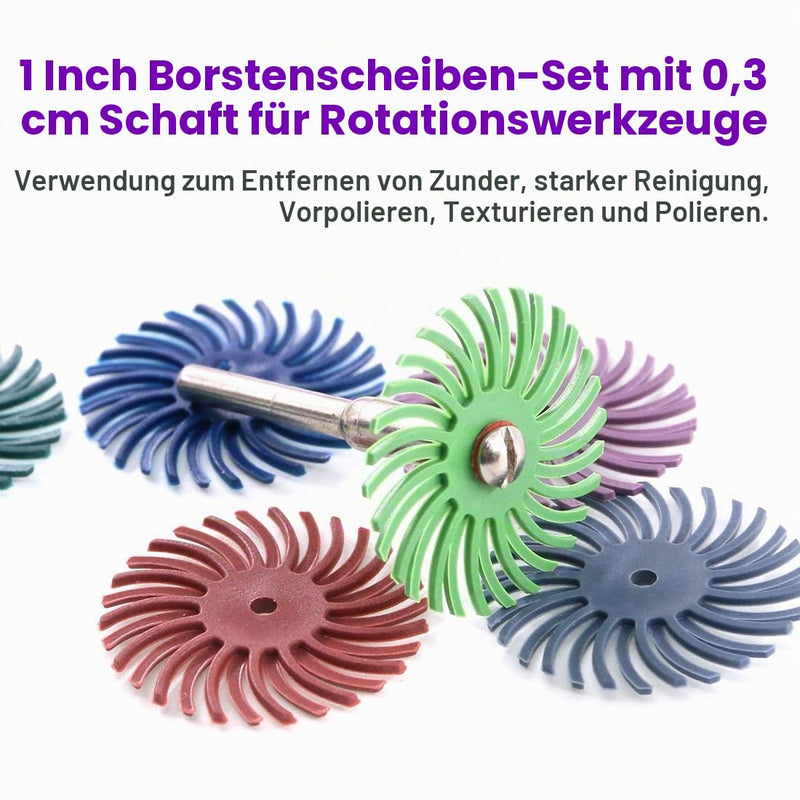 Swpeet 66pcs 1 inch 6 Mixed Grit 80/120/220/400/600/1000 Radial Bristle Sanding Brush Gap Polishing Pad Polishing Discs Assortment Kit