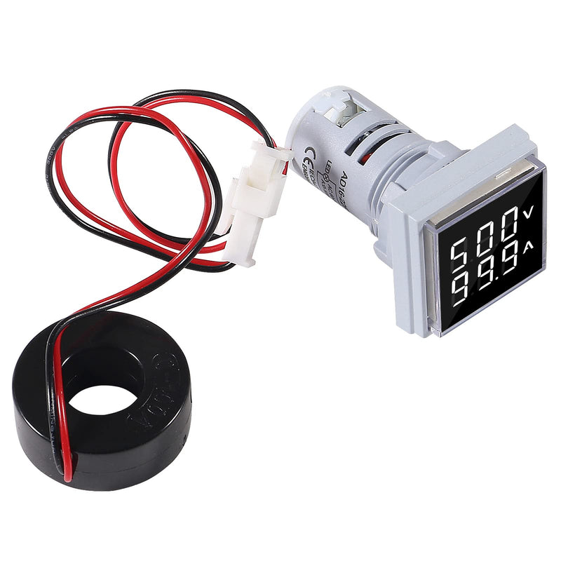AITRIP 2Pack LED Display Voltmeter, Square Dual Display Voltmeter and Ammeter LED Digital Voltage Gauge AC 60-500V 0-100A Current Meter Indicator White