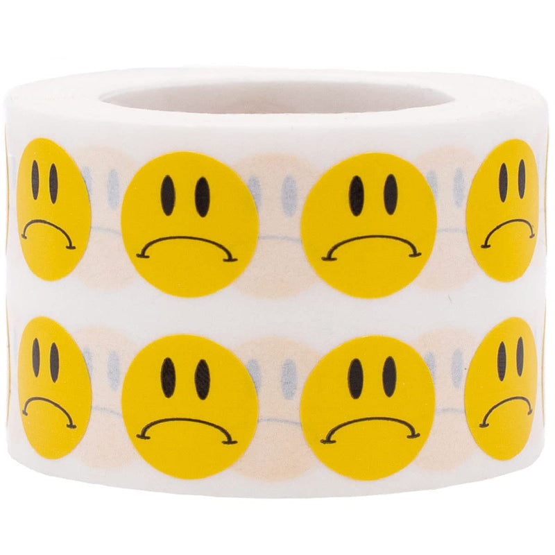 Sad Face Stickers Yellow Sad Face Labels 0.50 Inch 1,000 Total Adhesive Stickers