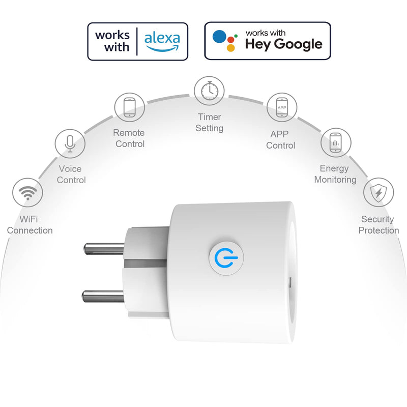 ANTELA WLAN smart socket with current measurement 16A, smart home socket compatible with Alexa/Google Home, power consumption measurement, voice control, APP remote control, 2.4GHz, 4 PCs