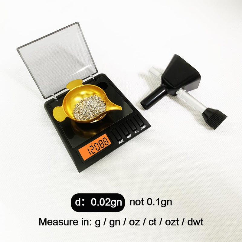 Reloading Scale with Powder Trickler, 750 Grains x 0.02 gn, Metal Powder Pan and Handy Scoop, Milligram Scale for Powders, 50g x 0.001g, 6 Weighing Units Black