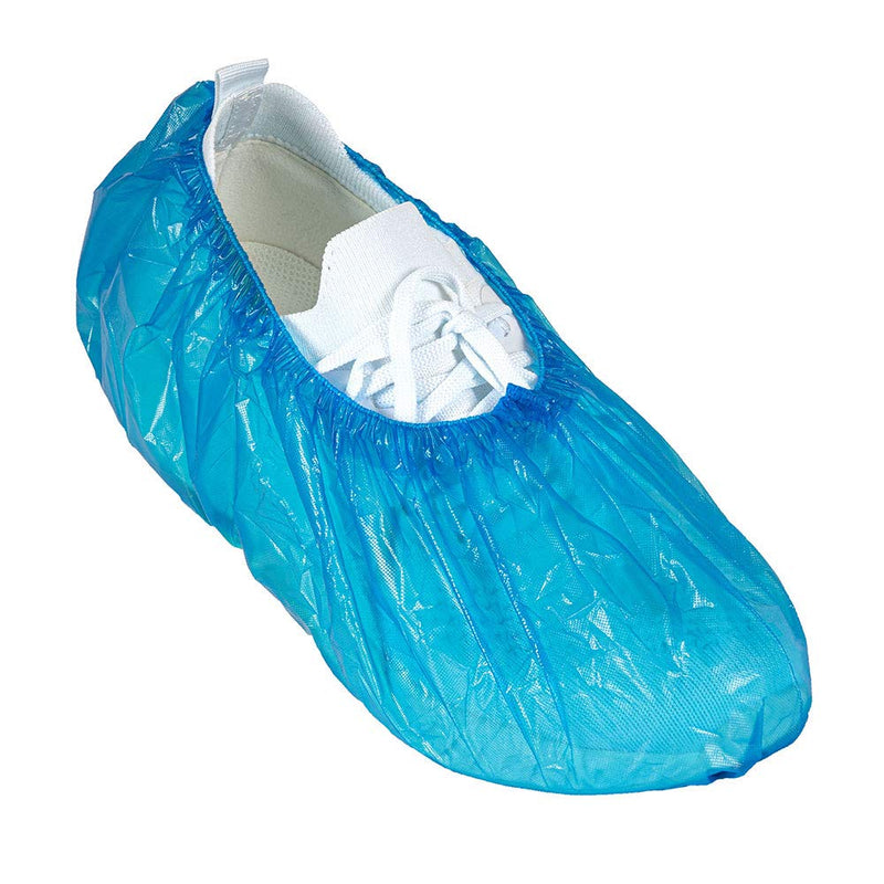 SOFEX Blue Disposable Shoe Covers - Waterproof, Latex-Free PE Shoe Covers, Pack of 100, Rain Cover, Waterproof Protective Covers for Construction Sites, Medicine, Home Use and Outdoor Use