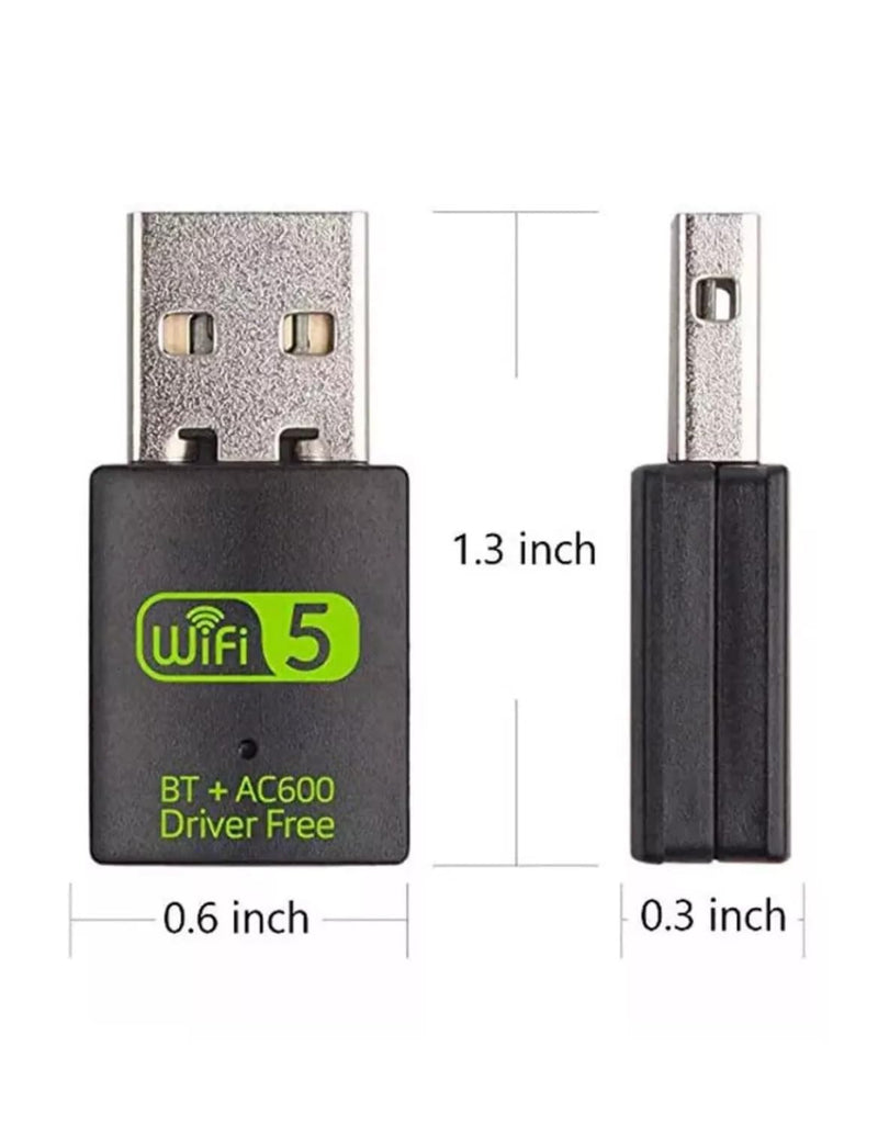 USB WiFi Bluetooth Adapter, 600Mbps Dual Band 2.4/5Ghz Wireless Network External Receiver, Mini WiFi Dongle for PC/Laptop/Desktop Computer Driver Free Green WI-FI