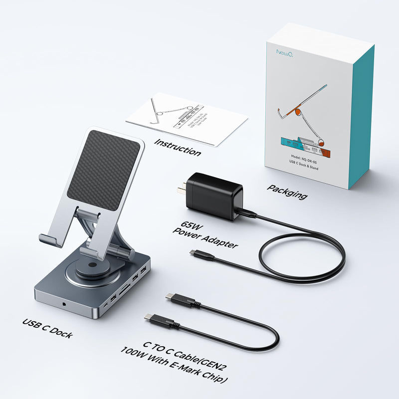 Versatile USB C Docking Station for iPad (USB-C), 11-in-1 with SD TF 4.0 Reader, 4K@60Hz HDMI, RJ45, Audio, USB A, USB c, Rotatable, Also for Tablet, Steam Deck, ROG Ally, Legion Go, with 65W Adapter With 65W Charger