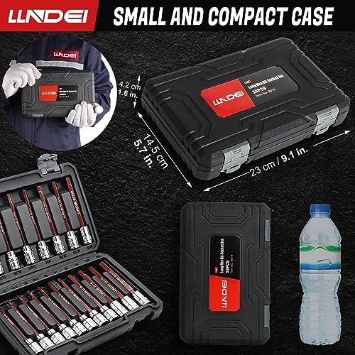 LLNDEI 3/8" Drive Extra Long Allen Hex Bit Socket Set 19Pcs CR-V/S2
