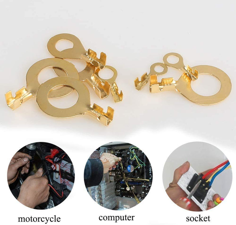 150 pieces ring cable lug set, JatilEr ring cable lug set brass ring cable lugs ring terminals made of copper non-insulated terminal connector assortment kit M3 M4 M5 M6 M8 M10