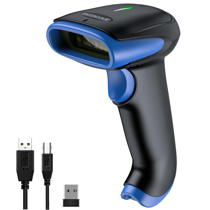 Symcode Wireless Bluetooth Barcode Scanner,3-in-1 Bluetooth & USB Wired & 2.4G Wireless Barcode Reader Scanner 2D 1D QR Code Automatic Fast Precise Bar Code Scanner for Phone Laptop Tablet Blue