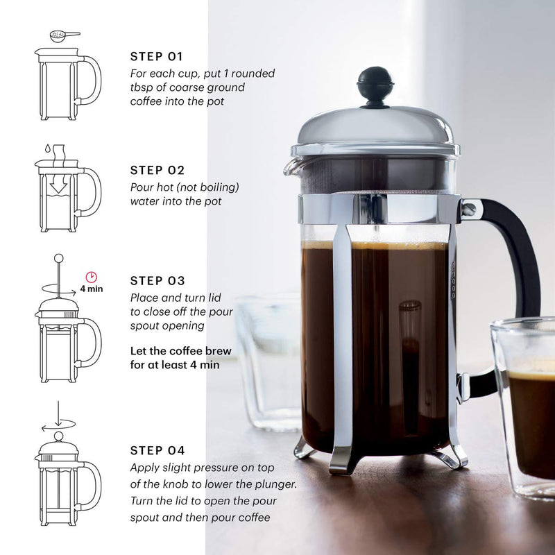 Bodum 34oz Chambord French Press Coffee Maker, High-Heat Borosilicate Glass, Stainless Steel, Black – Made in Portugal 34 oz