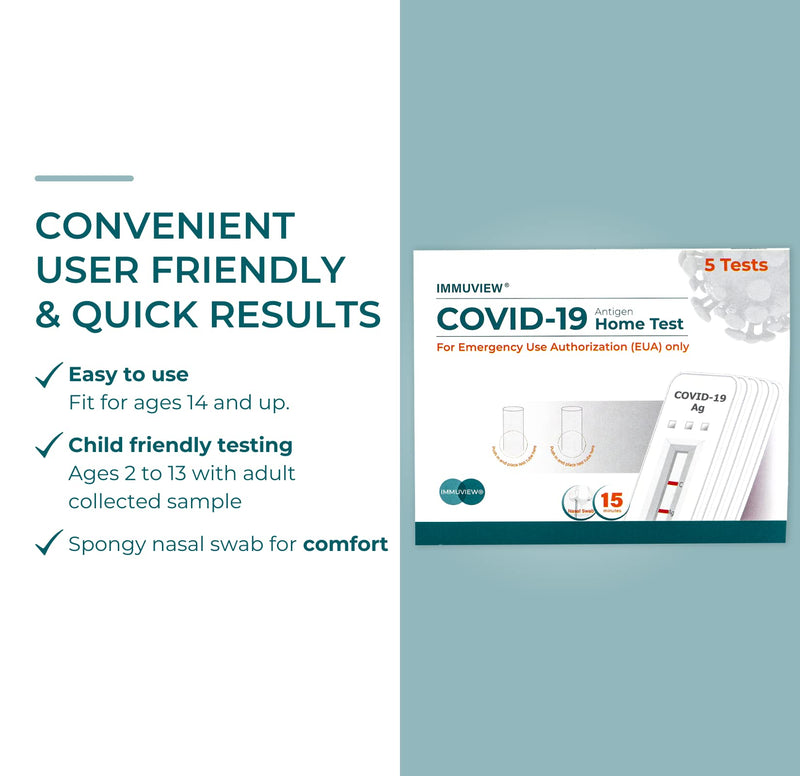 COVID-19 Antigen Home Test, FDA EUA At-Home Self Test, Non-invasive Nasal Swab, Easy to Use & Results Within 15 Minutes (1 Pack, 5 Tests Total)