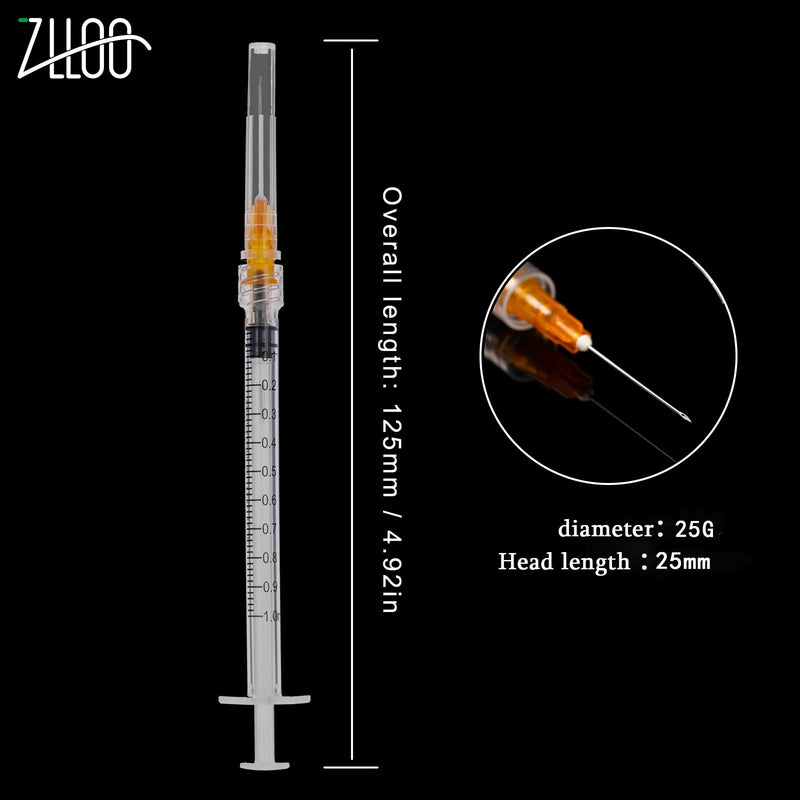 1ml/cc Plastic Tube with 25G-25mm Head, Disposable Luer-Lock Independent Packaging, Easy to Use (Pack of 50) 50 Items