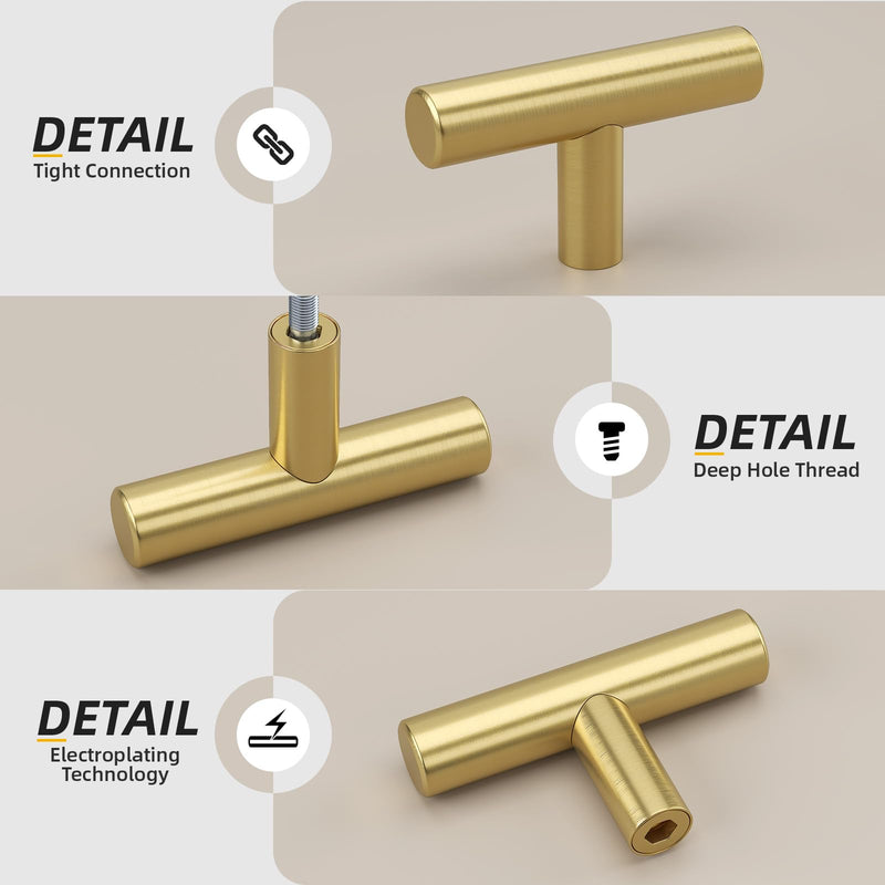 Goldenwarm Knobs for Dresser Drawers Brushed Brass Cabinet Knobs - LS201GD Contemporary Cabinet Hardware Knob 2" Overall Length Gold Cabinet Drawer Handles 30 Pack ‎Brushed Brass