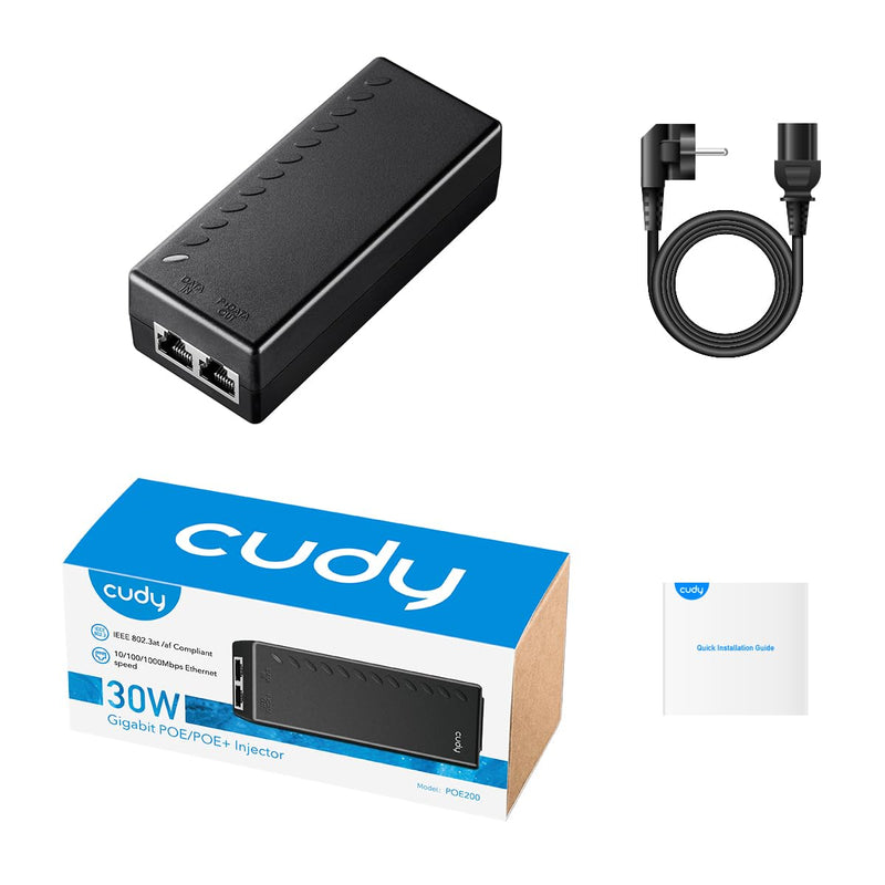 Cudy New 30W Gigabit PoE Injector Adapter, 30W,10/100/1000Mbps RJ-45, IEEE 802.3af / 802.3at Compliant, up to 100 Meters (325 Feet), PoE200