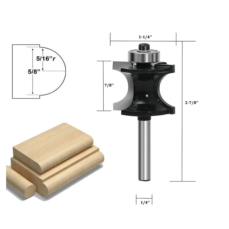 LEATBUY Router Bits Set 1/4 Inch Shank Bullnose Router Bit Sets 5PCS Radius Half Round Rail and Stile Wood Milling Cutter Drilling Woodworking Carbide Tool for Door Table Cabinet Shelve(F-A3) F-A3