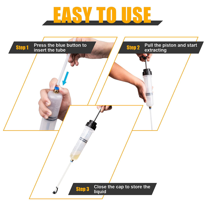 200CC Fluid Extractor Pump, Oil Change Syringe with Hose, Manual Fluid Extractor/Fill Pump for Car Fluid Transfer