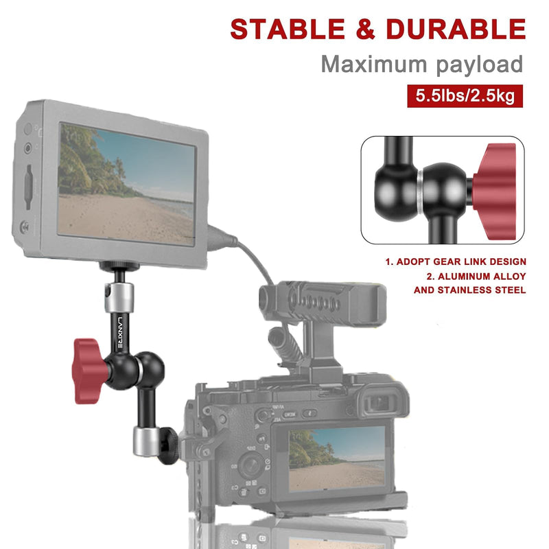 5.6”/14.3cm Adjustable Friction Magic Arm with 1/4" Screw - Compatible with Camera Cage, Flash/LED Light/Microphone/Monitor/SuperClip - Max Load 4.4lb/2kg