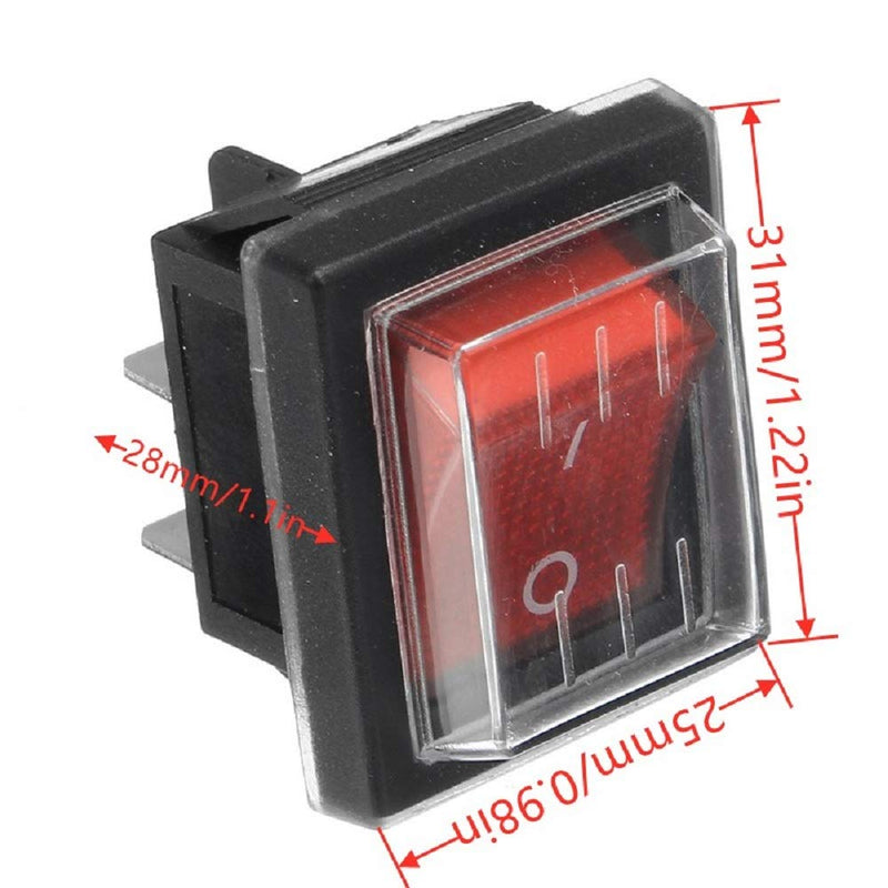 JINXIAN Pack of 4 basic switches, rocker switches, AC 250V 16A 125V 20A toggle switch red luminous with waterproof cover, widely used for various types of electrical black