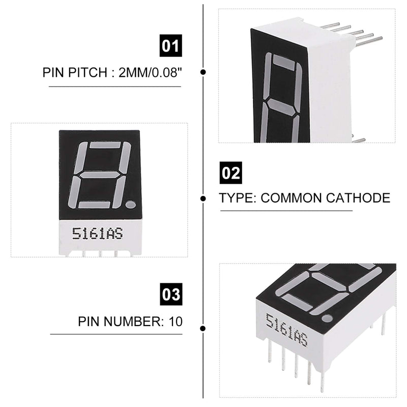 Iplusmile 20pcs Common Cathode 10-Pin 1 Bit 7 Segment 0.5 Red LED Display Digital Tube