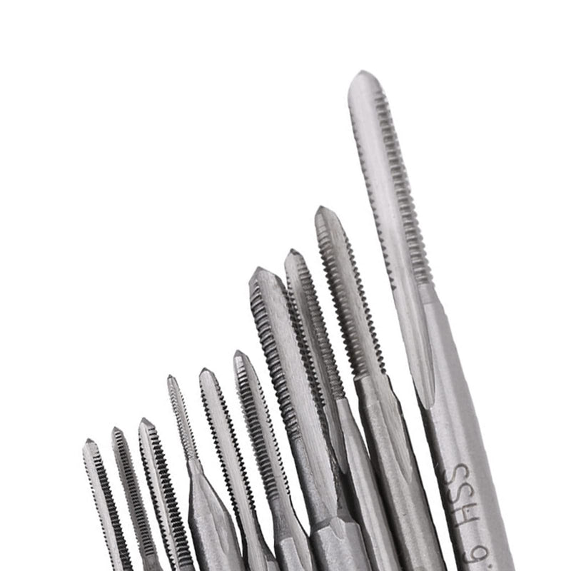 10 pieces tap set, thread cutting tool set, HSS metric straight pipe M1 M1.2 M1.4 M1.6 M1.7 M1.8 M2 M2.5 M3 M3.5 model making tap set