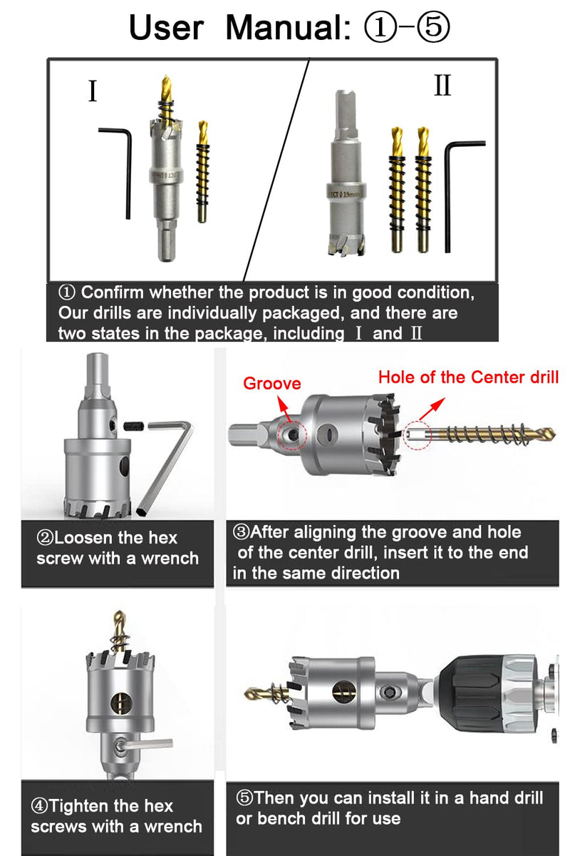 ASNOMY Tungsten Carbide Tipped Hole Saw Drill Bit for Hard Metal, 4-1/2 Inch T.C.T Hole Saw Cutter with 2pcs Titanium-Plated Pilot Drill bit for Metal, Stainless Steel, Iron, Wood, Plastic 115mm | 4-1/2''