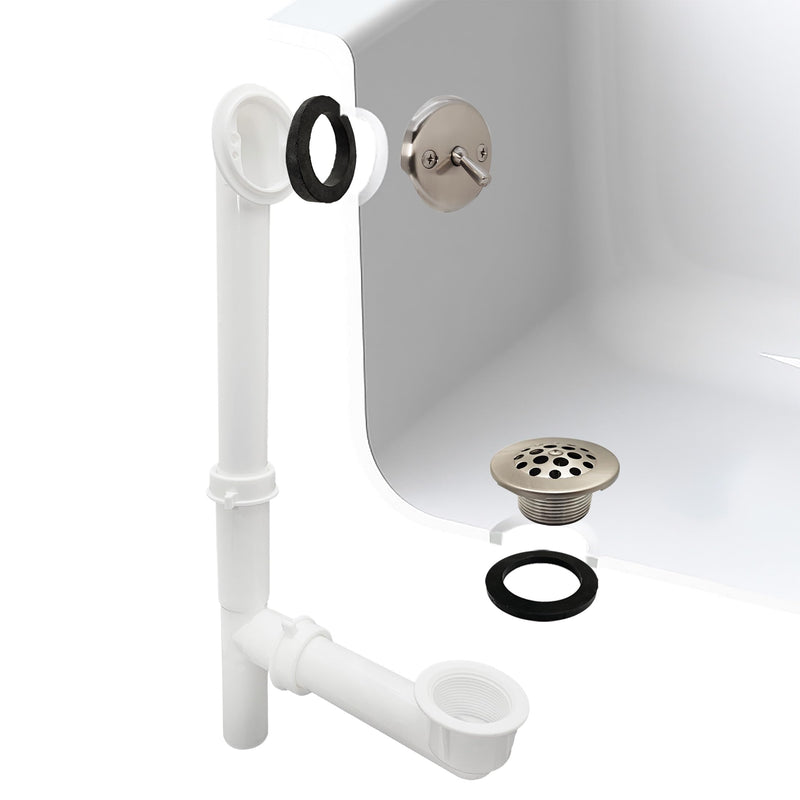Westbrass 592244-07 White 1-1/2" Tubular Trip Lever Bath Waste Drain Kit, Satin Nickel 1-Pack