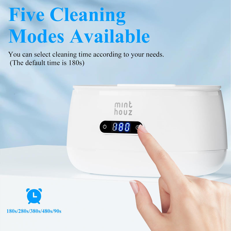 Minthouz Ultrasonic Jewelry Cleaner Machine with 5 Cleaning Modes, 40kHz Professional Sterling Silver Sonic Cleaner for Jewelry, Watch Strap, Eyeglass, Ring, Dentures Cleaning 600ML