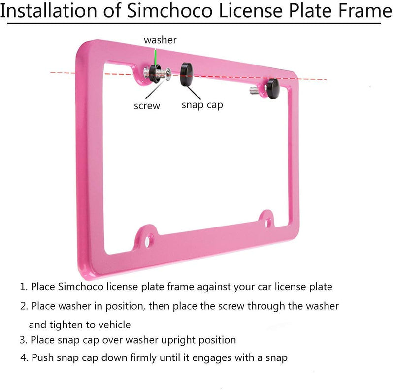 Pink License Plate Frame, 2 PCS License Plate Holder, Universal American Auto License Plate Frame Rust-Proof, Rattle-Proof, Weather-Proof