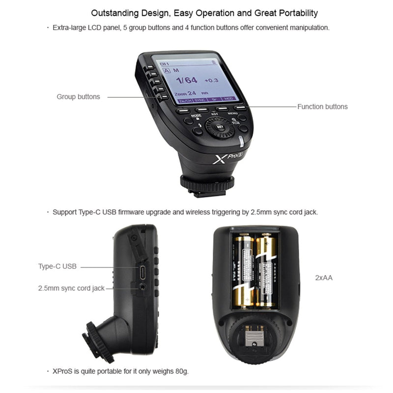 Godox Xpro-S TTL Wireless Flash Trigger 1/8000s HSS for Sony A77 II, A99, A9, A7R II, A6000, DSC-RX10 Digital Camera, TCM Smart Function, 5 Delicated Group Button