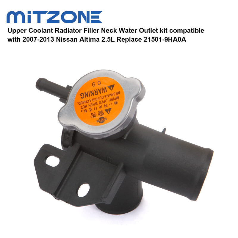 MITZONE Upper Coolant Radiator Filler Neck Water Outlet kit compatible with 2007-2013 Nissan Altima 2.5L Replace 21501-9HA0A