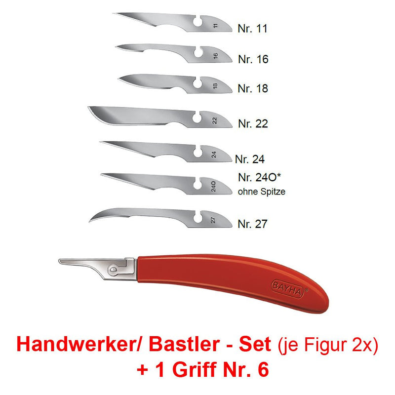 Craftsman Set: 14x Bayha Mix scalpel blades and handle No.6 from Kosmetex, individually packaged, set: Craftsman - Handle