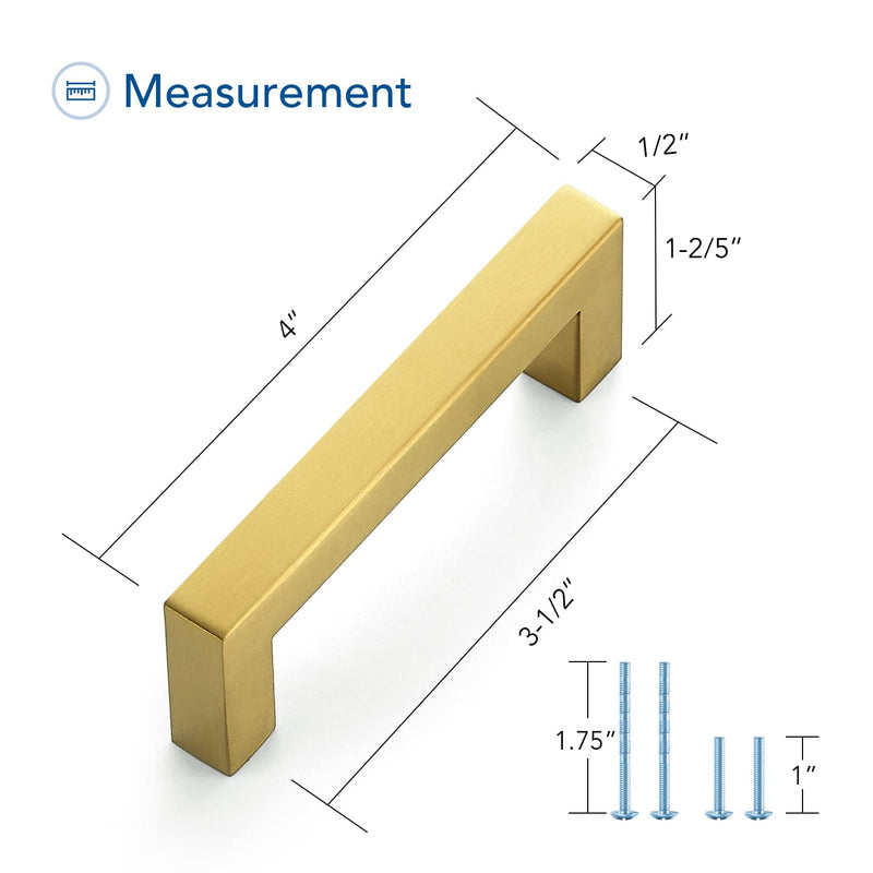 Ravinte 10 Pack Gold Cabinet Pulls 3-1/2 Inch Brushed Brass Kitchen Cabinet Handles Gold Square Kitchen Hardware for Drawer Pulls Come with Screwdriver 3-1/2 In Hole Center