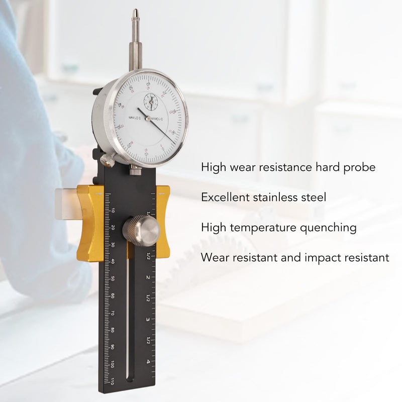 Table saw dial indicator, table saw measuring device for aligning and calibrating workshop machines