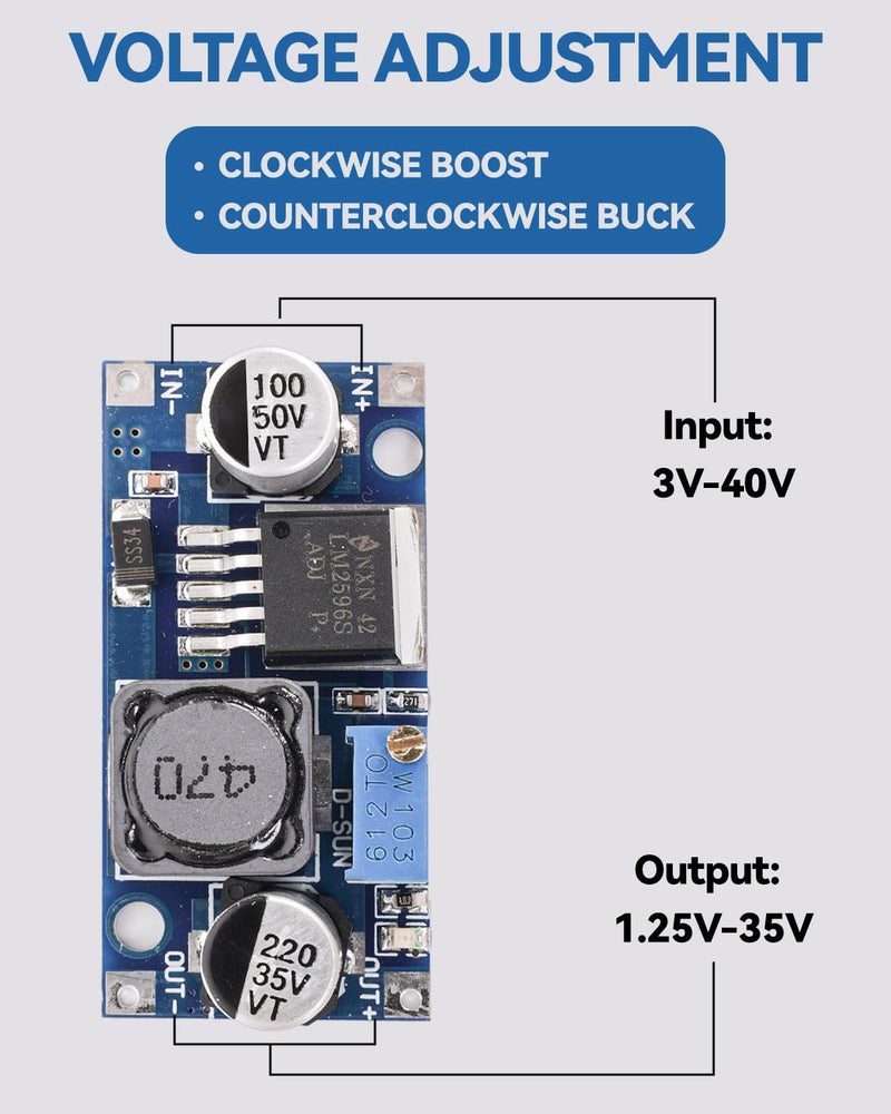10 Pack LM2596 LM2596S Adjustable Voltage Regulator Step Down Variable Volt Regulator Input 3.0-40V Output 1.5-35V DC-DC Buck Converter Electronic Voltage Stabilizer Power Supply Module 10 Pack